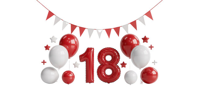 Celebrate Turning Eighteen with Festive Red and White Balloons Plus Party Garland, Perfect for Happy Birthday Greetings and Milestone Celebrations