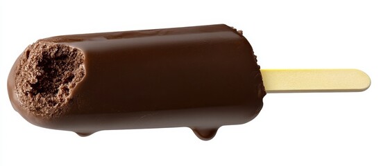 Indulge in the rich, creamy delight of a decadent chocolate-covered ice cream bar, perfectly bitten and ready to satisfy cravings