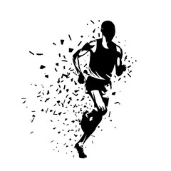 Marathon runner, ink drawing, isolated vector silhouette. Run, running man