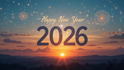 Sunset Style Happy New Year 2026 Background with Elegant Script and Vibrant Colors