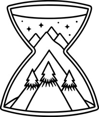 Hourglass filled with glowing sand stars illustration on transparent background