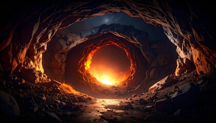 Mysterious Cave Glowing Portal: A Stunning Abstract Landscape Illustration