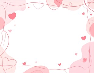 Delicate pink heart border on white background