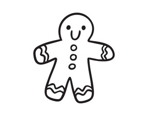 gingerbread man smiling festive. monochrome line art, monochrome line art, clean outline, hand drawn, monochrome line art doodle hand drawn cartoon icon element