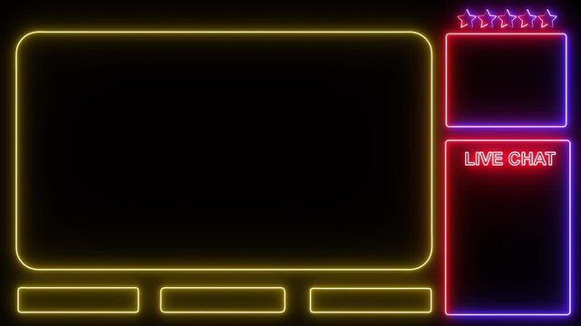 Intermission Stream Overlay Animated, Neon Sign looping facecam and chat for live streaming ,Frame border HUD element. HUD viewfinder. Intermission Stream Overlay Animation