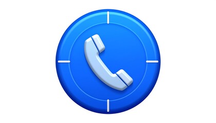 A blue-gradient circular icon features a phone handset graphic, surrounded by targeting-like lines. Isolated on white