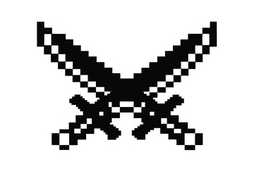 Two crossed pixel art swords create a simple battle icon