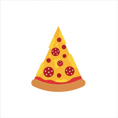 A triangular slice of pepperoni pizza, with a golden crust and red sauce, displayed in a flat design.