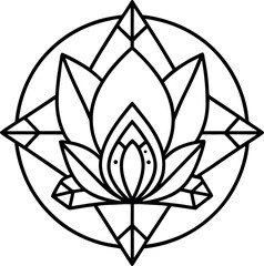 mandala lotus growing from crystal orb illustration on transparent background