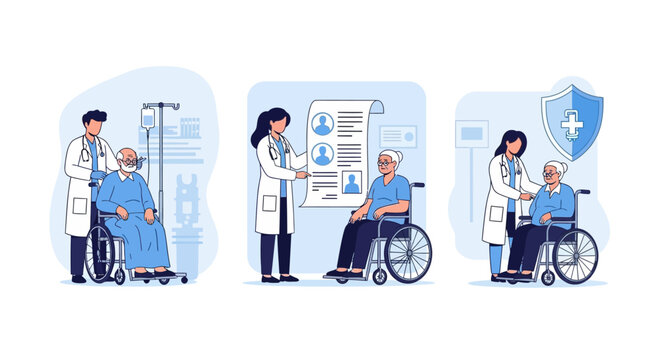 Elderly Patient Care Hospital Medical Services Doctor Assistance Healthcare Professionals Assisting Patients Medical Treatment Diagnosis Examination Health Support Geriatric Care Wellness Services