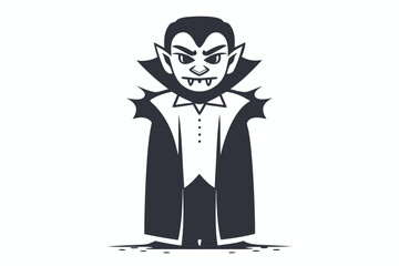 Vampire with pointy fangs and an angry stare wears a cape and formal wear