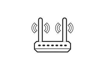Fototapeta premium Wireless router sends wifi signal via two antennas in outline style
