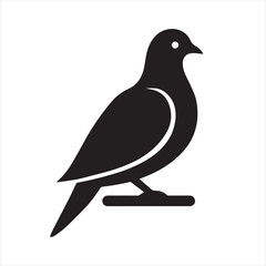 Vector illustration of a black Columbidae bird in silhouette with a detailed beak and feather on a branch.
