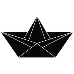 Black & White Paper Boat Silhouette Vector – Minimal Origami Style for Stock Illustration