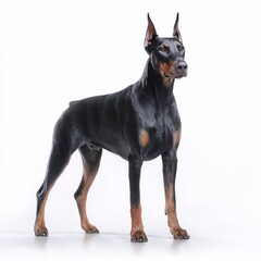 Fototapeta premium Alert Doberman Pinscher standing confidently on white background