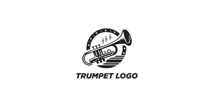 Trumpet logo design produces melody musical instrument vector sketch illustration - Powered by Adobe