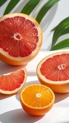 Vibrant citrus slices against a white backdrop