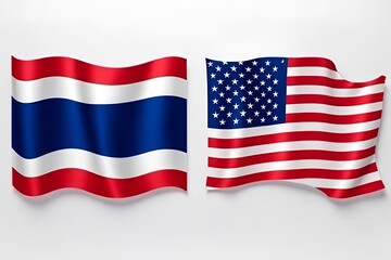 Obraz premium Flags of Thailand and America. International partnership, diplomacy, cultural exchange, and cooperation between Thai and USA. Global relations, trade agreements, and friendly collaboration