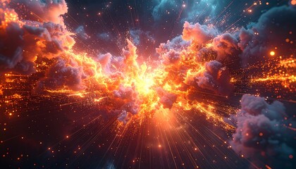 Fiery clouds explode in a cosmic burst