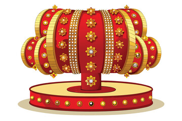 Ornate Red and Gold Royal Crown with Jewels on a Decorative Pedestal king queen
