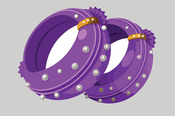 Two ornate purple bracelets with gold accents and pearl-like studs on a gray background