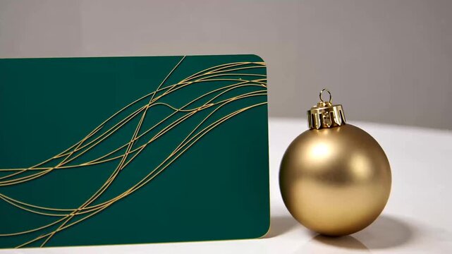 Teal gift card with gold ornament