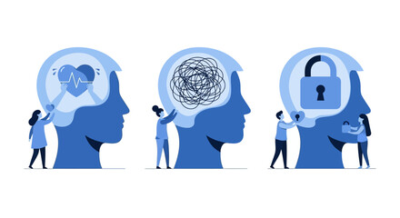 Understanding Mental Health Concepts Illustrating Emotional Well being Cognitive Chaos and Psychological Security Through Visual Metaphors