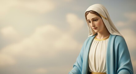 Serene Depiction of Virgin Mary with Soft Lighting and Gentle Expression