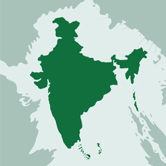 India Political Map Outline With Country Borders And Coastline In Green Color