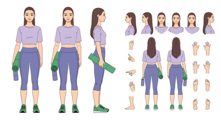 Obraz premium Illustration of a Young Woman in Athletic Wear Holding a Yoga Mat