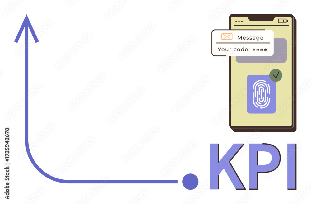 Poster mobile device with fingerprint scanner, security code, checkmark, and message alongside kpi and risi