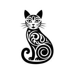 black and white cat, tattoo type of cat design 
