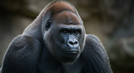 Magnificent portrait of a western lowland gorilla with thoughtful expression