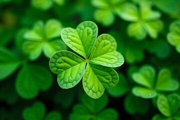 Close-up of a vibrant four-leaf clover