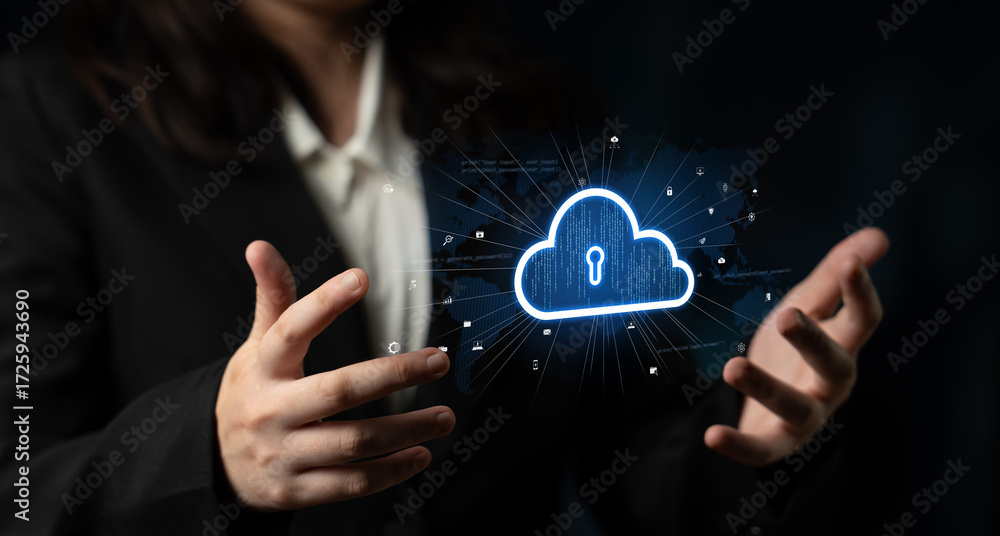 Poster cloud computing enables digital growth with secure data storage, scalable infrastructure, and strate