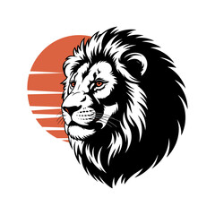 Obraz premium Vector lion silhouette logo, a stylish isolated king of the jangle lion head with flowing mane, a minimalist and diametric lion design on white background for logo, branding, and Illustration