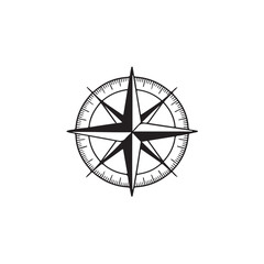 Vector Illustration of a Classic Compass Rose.A clean, graphic, black and white illustration of a compass rose.