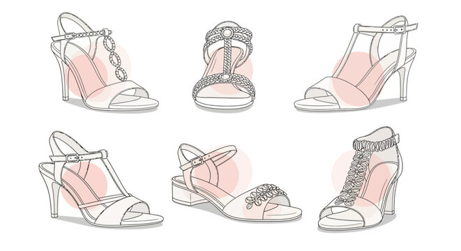 Elegant Women's Footwear Designs Featuring Strappy Sandals and Heels for Various Occasions