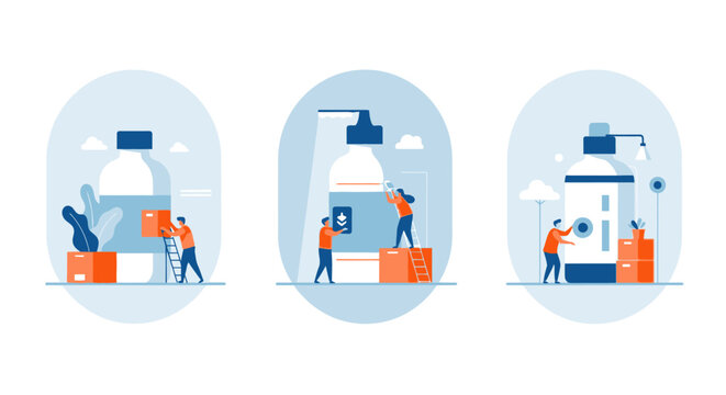 Creative Team Assembling And Preparing Custom Made Personal Care Product Packaging And Bottling Process Solutions