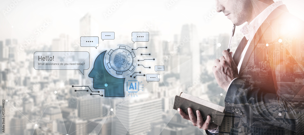 Poster conversational ai assistant enhances chatbot interaction. ai assistant supports queries, answers ins