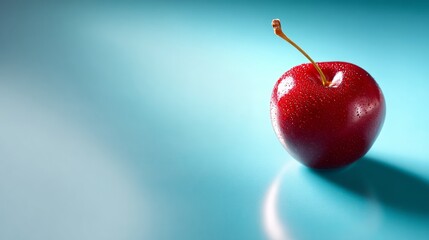 Red apple on blue pastel surface for healthy food nutrition lifestyle product photography