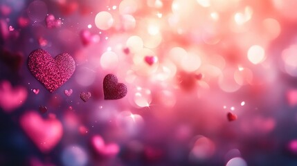Pink Heart Bokeh Background for Valentine's Day, Soft and Dreamy Light Effect.
