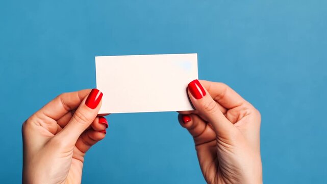 Hands holding blank card vivid background
