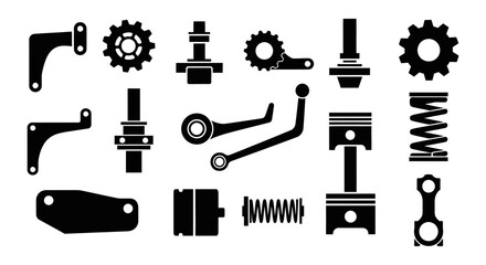 Fototapeta premium A precise collection of essential mechanical components, featuring gears, pistons, springs, and crucial linkages, fundamental for robust engineering and complex industrial system development.