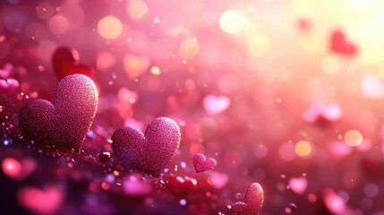 Pink Hearts Background, Festive Valentine Background with Warm Tones.