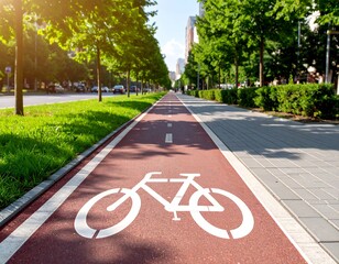 Urban bike lane, sunny day