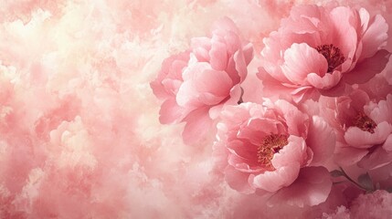 Pink Peonies Wallpaper, Soft and Elegant Floral Design for Tranquil Spaces.