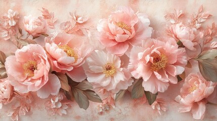 Pink Peonies Wallpaper, Soft and Elegant Floral Design for Tranquil Spaces.