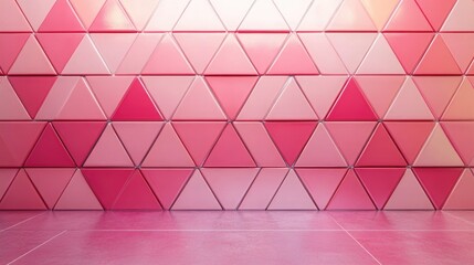 Pink Tiles Arranged to Form a Triangular Wall, Semigloss 3D Render, Modern and Sleek.
