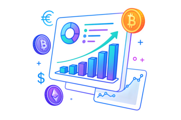 Augmented Reality Financial Dashboard with 3D Graphs and Crypto Coins – Transparent PNG